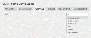 Select a Rule from the Child Theme Configurator Rule menu.